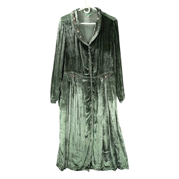 April Cornell Jackets & Blazers - April Cornell Victorian Trading Co Gatsby Sage Green Velvet Beaded Duster Boho